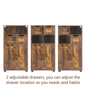 English Elm Tall Rustic Brown Storage Cabinet with 2 Large Drawers, Adjustable Shelf, Versatile Organizing for Home Offices, Kitchens, Bathrooms Durable Finish and Smooth-Glide Drawers W3151P345972