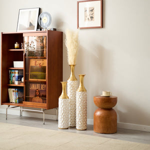 English Elm Floor Modern Metal Vase Set Of 3 – Luxe White With Gold Accents For Stylish Home Décor & Elegance W2796P255600