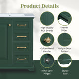 English Elm 30" Bathroom Vanity With Sink, One Package, Green Bathroom Cabinet With Drawers, Solid Frame and Mdf Board