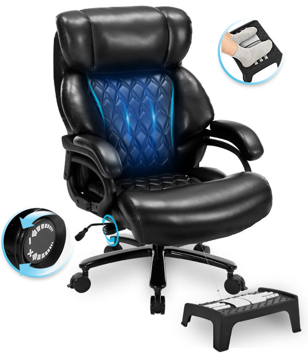 English Elm 600lbs Capacity Executive Office Chair Wide Seat Pu Leather High Back with Lumbar Support Black W5201P418328