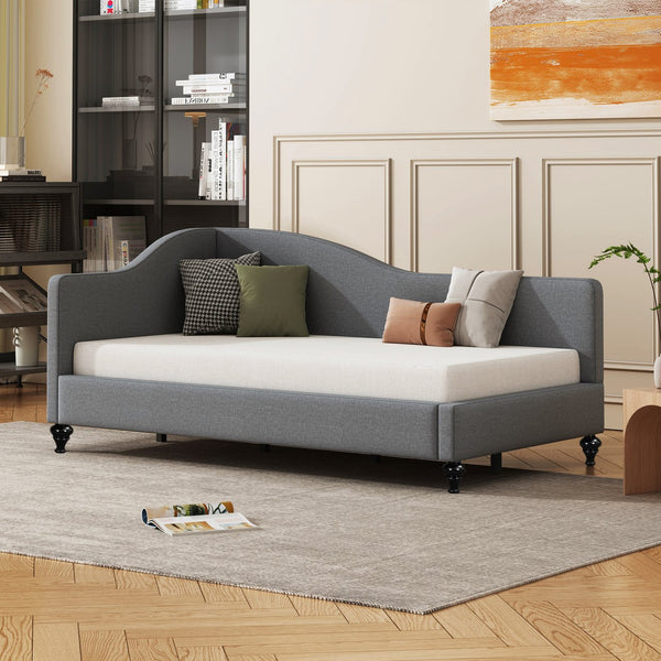 English Elm Twin L-shaped Linen Daybed with Solid Wood Legs for Bedroom or Studio Lounging SF100145AAE-1