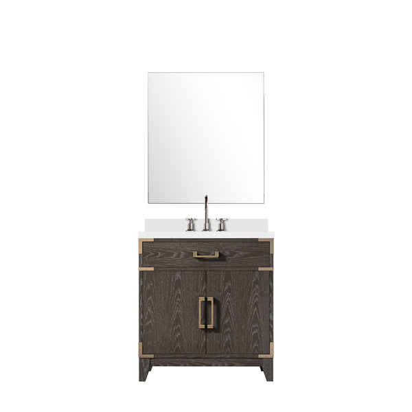English Elm Brown Oak Single Bath Vanity Set With Cultured Marble Top, Chrome Faucet & 28" Mirror - Stylish Upgrade! B2731S02004