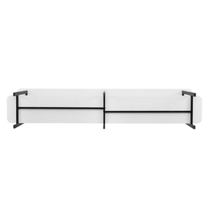 English Elm Celine 71" Console Table with Two Open Shelves, Durable Veneer Top & Black Steel Legs for Display White B365P397676