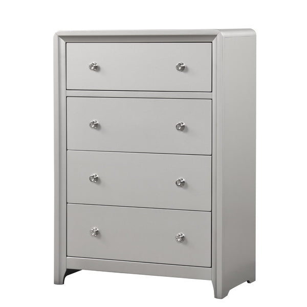 English Elm Luxurious Bryne Chest 4-Drawer Champagne Finish with Brushed Nickel Knobs, Dovetail Joints & Glides B2741P370862