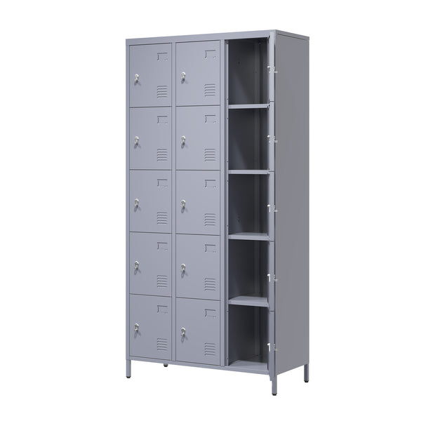 English Elm 15 Door 72"H Metal Lockers - Secure 15-Compartment Steel Storage Cabinet for Gym Office School Home T2398P282183