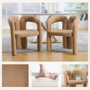 English Elm Contemporary Velvet Upholstered Barrel Accent Chair Set of 2 with Foam Seat, Steel Frame, Plush Upholstery Camel Teddy W395P224766