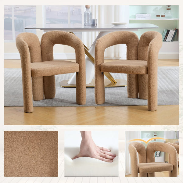 English Elm Contemporary Velvet Upholstered Barrel Accent Chair Set of 2 with Foam Seat, Steel Frame, Plush Upholstery Camel Teddy W395P224766