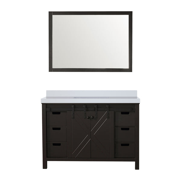 English Elm Brown Wood 48" Bath Vanity with White Quartz Top, 44" Mirror, Soft-Close Drawers & Ample Storage B2731S00717