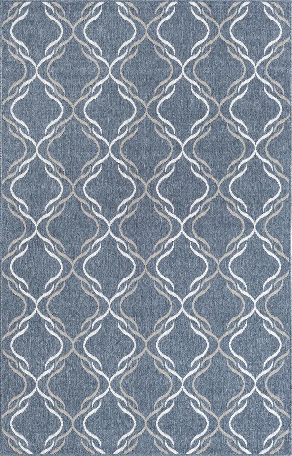 Unique Loom Outdoor Trellis Parmaklik Machine Made Lattice Rug Navy Blue, Ivory/Gray 5' 3" x 8' 0"