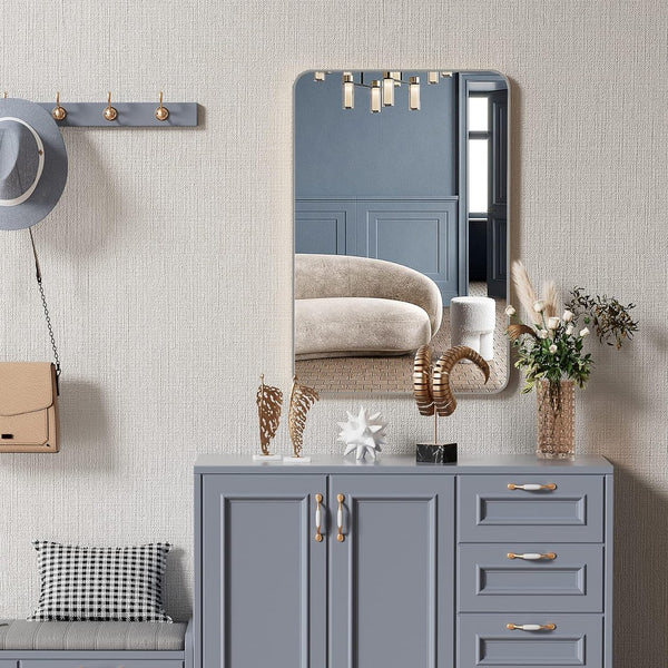 English Elm 24X36 Inch Silver Metal Framed Rectangular Bathroom Mirror – Modern Elegance & Safety Features W2203P302742