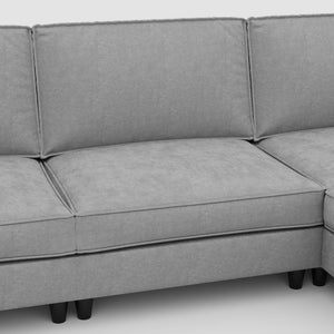 English Elm 107.8'' Large L-Shaped 3-Seater Sofa With Movable Ottoman & Storage Pockets For Modern Spaces W680S00037