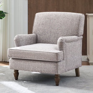 English Elm Vintage Linen Armchair with Rolled Arms and Turned Wood Legs — Plush Cushions, Sturdy Support, Timeless Accent for Living Spaces Coffee 29.84 L x 29.5 W x 18.42 H N701P326070N