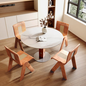 English Elm 2-4 Farmhouse Round Solid Wood Dining Table with Sintered Stone Top, Walnut & White, Durable Design T3833S00058 T3833S00058