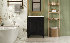 English Elm 24" French-Inspired Bathroom Vanity With Ceramic Sink, 2 Soft-Close Drawers & Adjustable Shelf N710P318989B