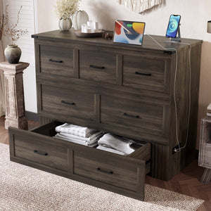 English Elm Murphy Full-Size Cabinet Bed with Built-In Charging Station, Storage Drawer & 700lb Capacity Comfort Gray 52.5 L x 26 W x 5.5 H N733S293995G