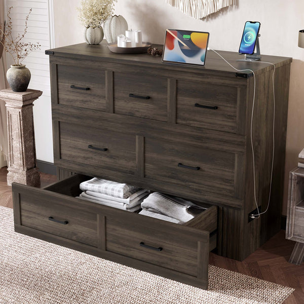 English Elm Murphy Full-Size Cabinet Bed with Built-In Charging Station, Storage Drawer & 700lb Capacity Comfort Gray 52.5 L x 26 W x 5.5 H N733S293995G