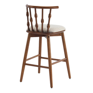 English Elm Christopher Knight Home® - Doria Sculptural Hourglass Back Barstool Set of 2 — Durable Rubberwood Frame, Plush Fabric Seat, Stylish Modern Appeal Beige,Walnut N775P299416W