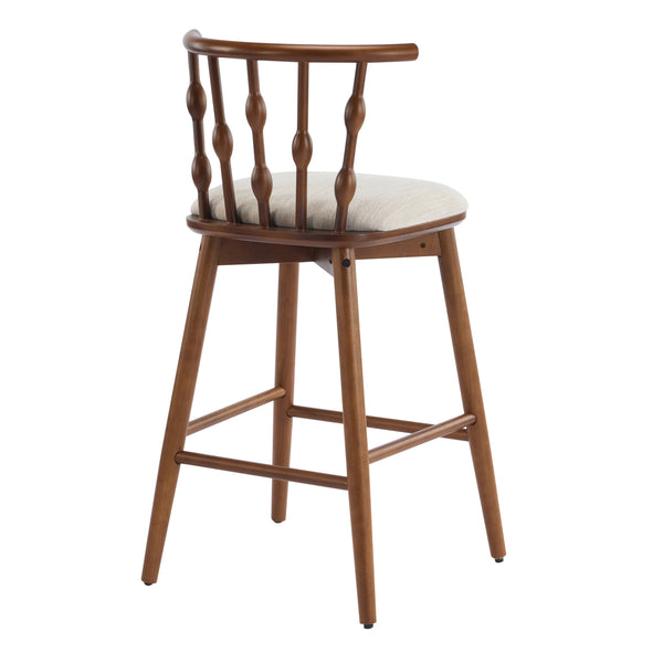 English Elm Christopher Knight Home® - Doria Sculptural Hourglass Back Barstool Set of 2 — Durable Rubberwood Frame, Plush Fabric Seat, Stylish Modern Appeal Beige,Walnut N775P299416W