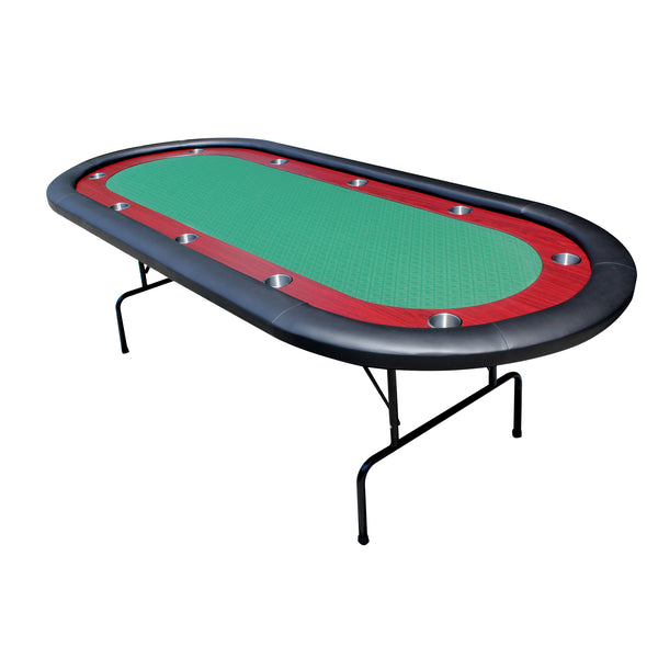 English Elm 96" Oval Poker Table Folding Felt Surface Wood Racetrack Rail Stainless Cup Holders Green W2748S00039