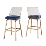 Homelegance By Top-Line Darrion Velvet Bar Height Swivel Stools (Set of 2) Blue Metal