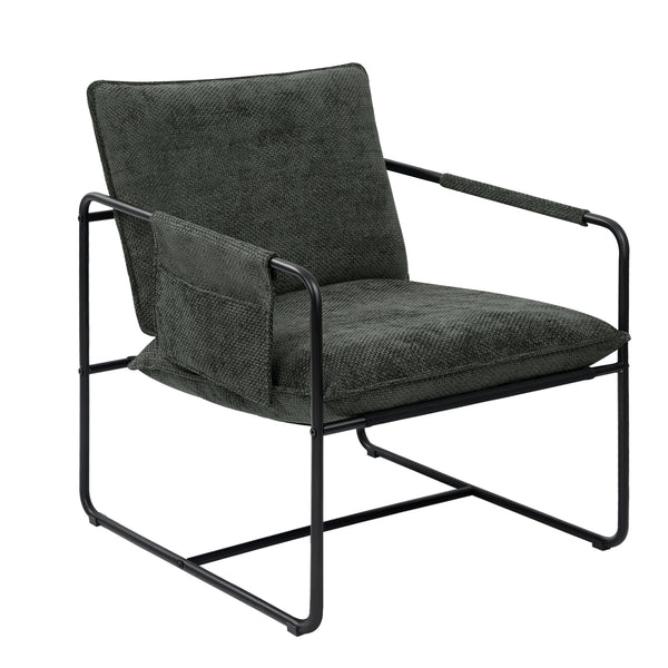 English Elm Accent Chair Mid-Century Rattan Arms Set of 2 with Rubber Wood Legs, Plush Fabric Seat, Cozy Lounge Dark Gray T3950P397483