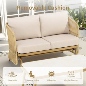 English Elm 2-person Handwoven Pe Rattan Glider Set Outdoor Patio Loveseat with Coffee Table T3773P419905