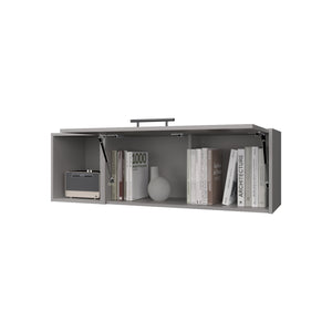 English Elm Cutter Wall Cabinet Melamine Smoke with Pneumatic Arms, Fold-Down Door & Open Display Storage B128P237137
