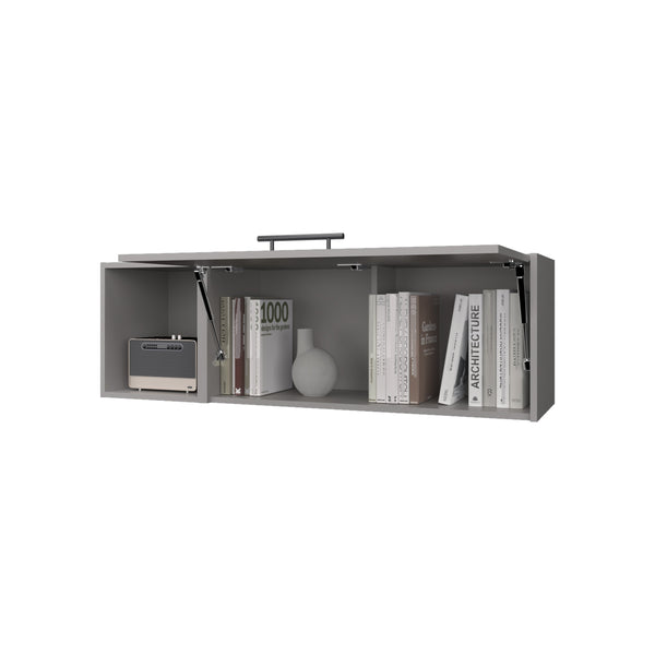 English Elm Cutter Wall Cabinet Melamine Smoke with Pneumatic Arms, Fold-Down Door & Open Display Storage B128P237137