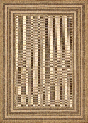 Unique Loom Outdoor Border Multi Border Machine Made Border Rug Light Brown, Brown/Light Brown/Gold 8' 0" x 11' 4"