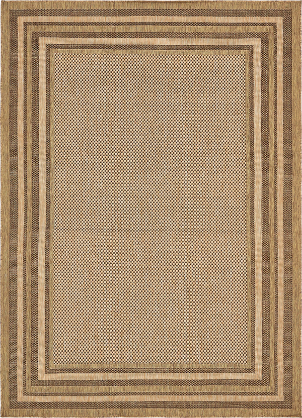 Unique Loom Outdoor Border Multi Border Machine Made Border Rug Light Brown, Brown/Light Brown/Gold 8' 0" x 11' 4"