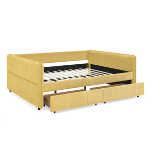 English Elm Queen Boucle Tufted Daybed Sofa with Storage Drawers Eucalyptus Frame Guest Room Yellow W1413S00180