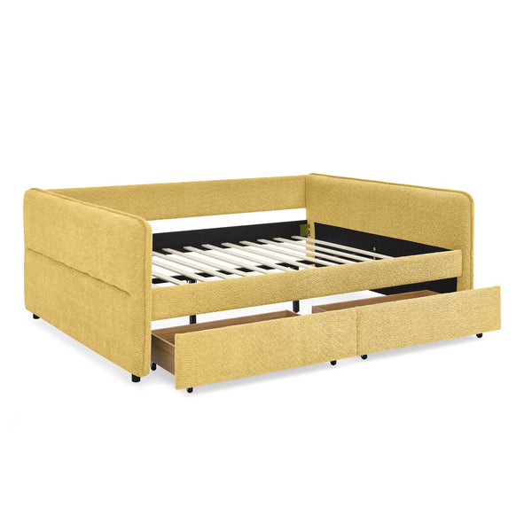 English Elm Queen Boucle Tufted Daybed Sofa with Storage Drawers Eucalyptus Frame Guest Room Yellow W1413S00180