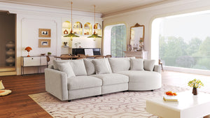 English Elm U_style Chenille Sectional Sofa with Curved Chaise Pine Frame and Three Accent Pillows Beige WY000461AAA