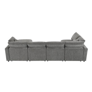 English Elm [new Sku] Chenille Modular Sectional Sleeper Sofa with Ottoman Six Seat U Shape Living Room Gray N723S8583G
