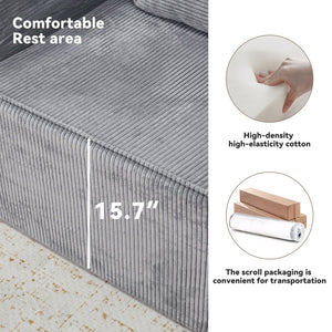 English Elm Floor Corduroy Convertible Couch Bed with Pillow Back & Armrests, CertiPUR-US Foam, Machine-Washable Cover W3341P329069