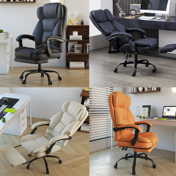 English Elm Office Reclining Executive Chair Pu Leather High Back Swivel with Lumbar Support Black W5201P418259