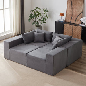 English Elm 104-Inch Corduroy Modular L Shaped Sectional Sofa with Plush Foam, No Assembly, Versatile Lounge Grey W834S00386