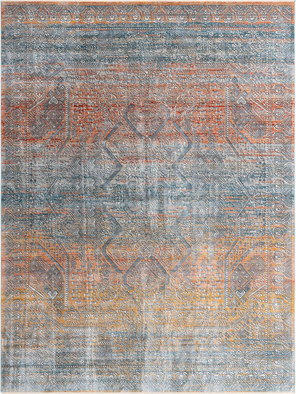 Unique Loom Newport Kingscote Machine Made Border Rug Multi, Ivory/Light Blue/Light Salmon/Rust Red/Terracotta 9' 0" x 12' 2"