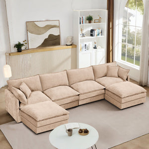 English Elm Modular U-Shaped Sectional Sofa Set - 4-Seater Chenille Couch With Movable Ottomans For Flexibility W1359S00036