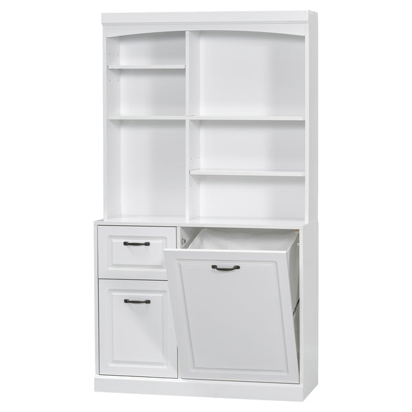 English Elm Bathroom Tall Storage Cabinet with Tilt-Out Hamper, 70.9" Linen Tower, 2 Drawers, Adjustable Shelves, White Finish N725P278420K