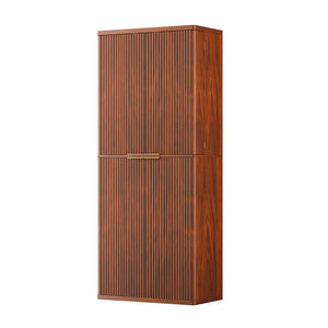 English Elm 72" Fluted Pantry Cabinet Tall Freestanding Kitchen Organizer with Sculpted Wood Doors Walnut W1820P379273