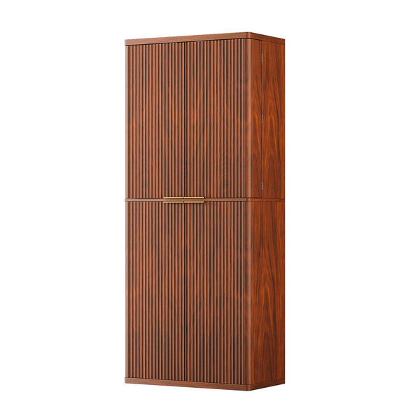 English Elm 72" Fluted Pantry Cabinet Tall Freestanding Kitchen Organizer with Sculpted Wood Doors Walnut W1820P379273