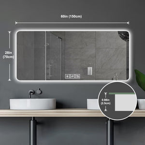 English Elm 28*60in Frameless Led Backlit Bathroom Mirror Dimmable Vanity with Defogging Touch Control W2071P248500