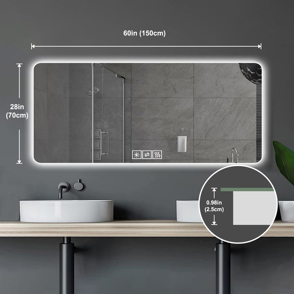 English Elm 28*60in Frameless Led Backlit Bathroom Mirror Dimmable Vanity with Defogging Touch Control W2071P248500