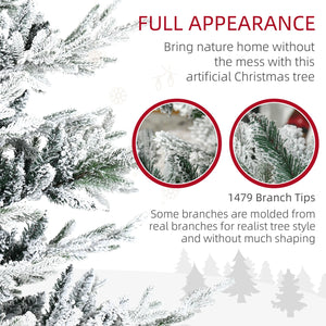 English Elm Homcom 8 Foot Snow Flocked Artificial Christmas Tree With 1479 Realistic Cedar Branches For Holidays W2225P249626