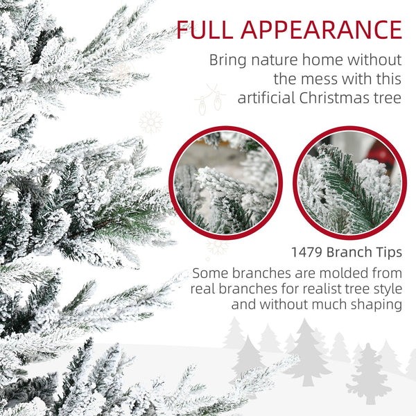 English Elm Homcom 8 Foot Snow Flocked Artificial Christmas Tree With 1479 Realistic Cedar Branches For Holidays W2225P249626