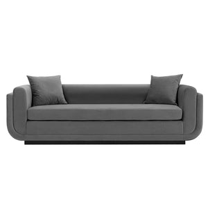 English Elm Edmonda 91" Velvet Sofa with Black Metal Base, Pine Frame, High-Density Foam & 2 Pillows, Commercial Grade DARK GREY B365P398105