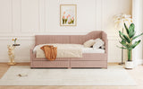 English Elm Twin Size L-Shaped Corduroy Daybed,Upholstered Bed Frame With 2 Storage Drawers,Pink