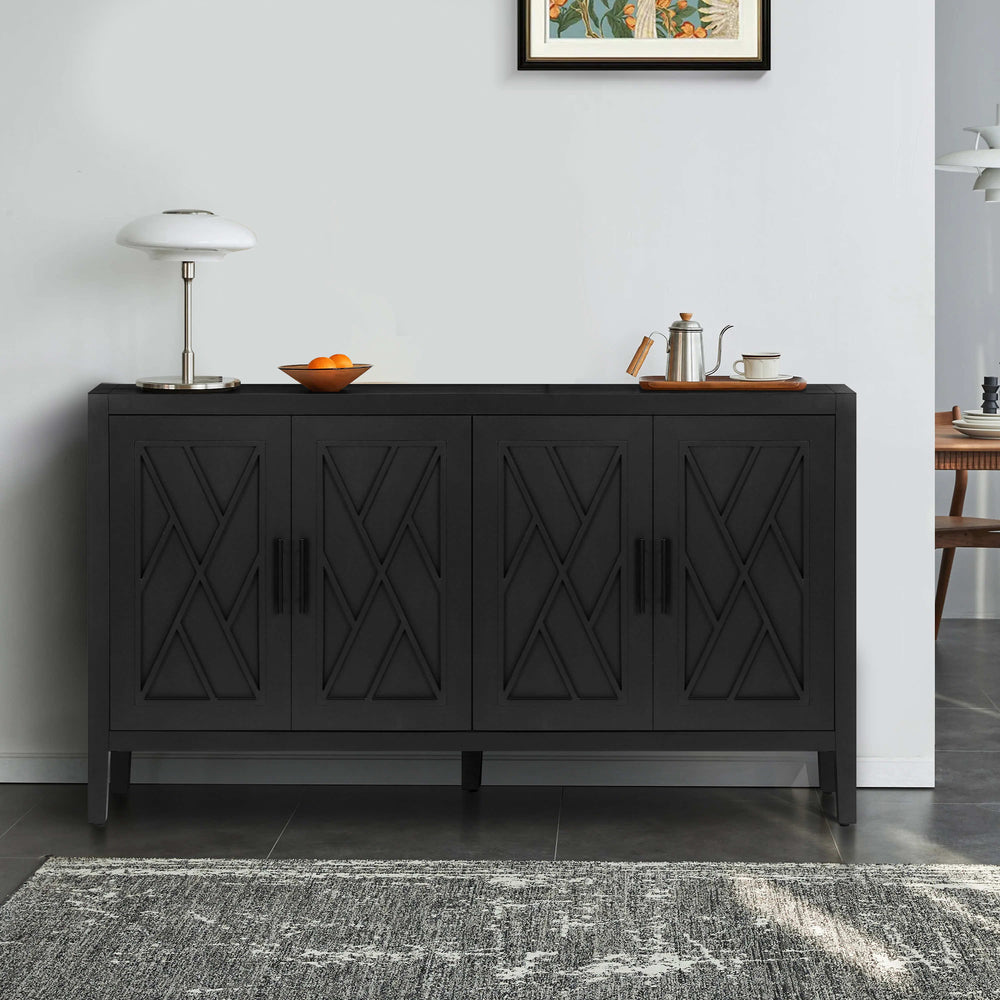 English Elm 60 Inch Flame-treated Fir Wood Farmhouse Sideboard with Four Doors Wax Finish W1445121945
