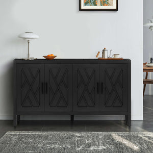 English Elm 60 Inch Flame-treated Fir Wood Farmhouse Sideboard with Four Doors Wax Finish W1445121945
